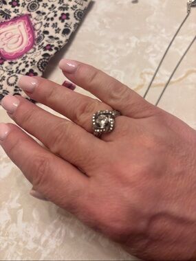 Silver-Tone Twisted Halo Ring with Clear Stone - Women Jewelry